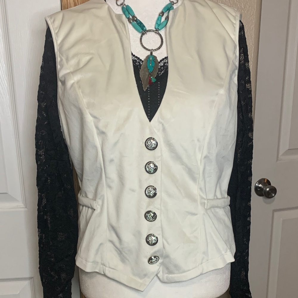 WESTERN White Faux Suede V-Neck Vest with Silver Buttons